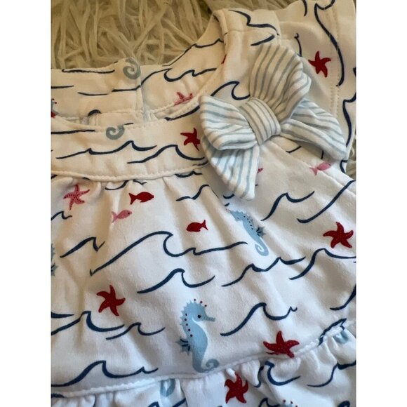 Janie and Jack Beach Seahorse Starfish Romper Baby Girl 3-6 MOS Nautical - Picture 3 of 5
